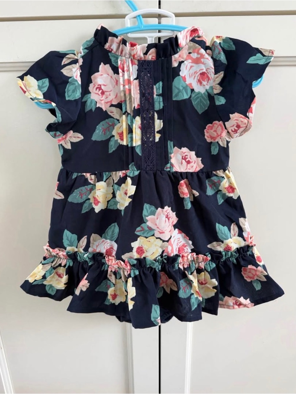 Janie and jack 3-6m Navy Floral Ruffle Dress with bloomers
